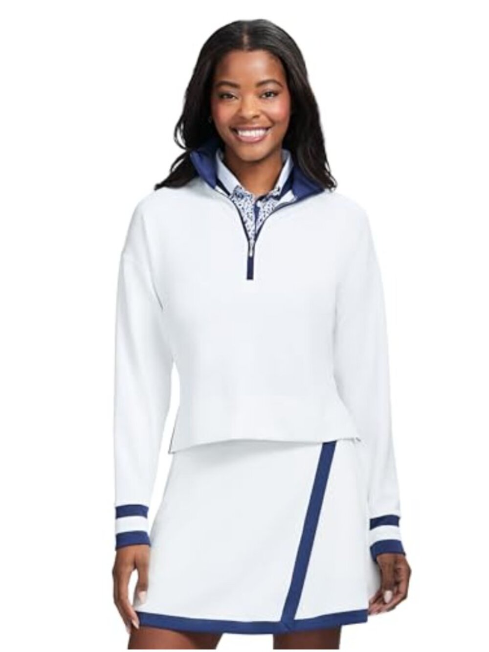 Striped Quarter Zip Pullover Sweater Cropped Boxy Fit